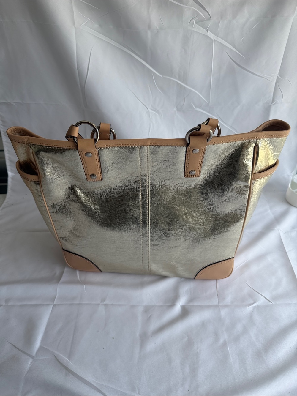 Coach Metallic Gold Tote with Tan Trim